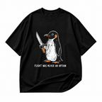 Flight Was Never an Option penguin black graphic T-shirt on pure white background