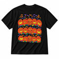 Vintage pumpkin family Halloween graphic on black T-shirt