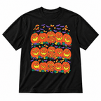 Black vintage pumpkin family graphic T-shirt on pure white background