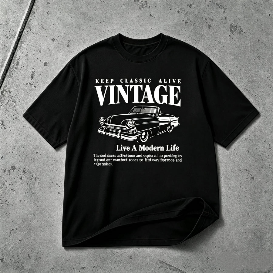 Keep Classic Alive vintage car graphic T-shirt black tee