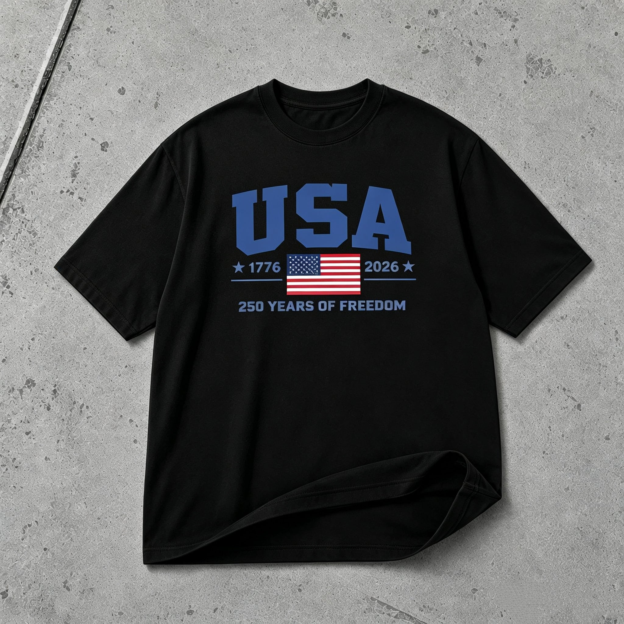 USA 250th anniversary 1776-2026 patriotic graphic T-shirt with American flag design
